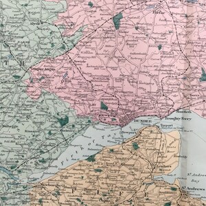 1895 ENVIRONS of DUNDEE - Carte ancienne originale - Cartographie, carte Bacon - Grande carte murale - Carte du comté d'Ecosse - Plus de 120 ans