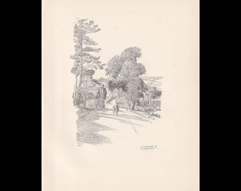 1929 CROSSROADS AT LIMPSFIELD - Antique Surrey Print - Surrey Drawing - Surrey Wall Art - Surrey Gift Idea - 10.15 x 7.25 Inches
