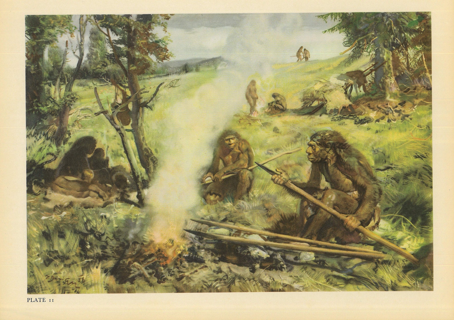 Neanderthals Using Tools 1960 NEANDERTHAL TOOL USE Print - Prehistoric Man Print - Paleoart ...