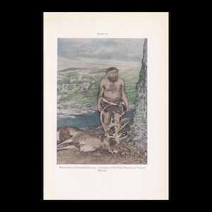 1934 NEANDERTHAL MAN Print - Caveman Print - Vintage Print - Paleoart - Caveman - Human History - 9.15 x 6 Inches