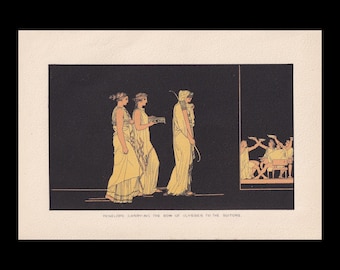 1880 PENELOPE & the Bow of ULYSSES Print - Greek Myths, Odyssey - Mythology Wall Art - 7.5 x 5 Inches