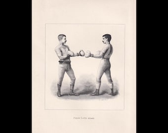 Grabado de boxeo de 1890 - En guardia - Regalo para boxeadores - Grabado antiguo de boxeo - Arte mural de boxeo - Deporte - 5,25 x 7,25 pulgadas