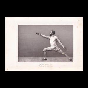 1890 SWORD FENCING Photogravure Print - Third Position, Lunge or Extension - Antique - Vintage Sports Wall Art - 7.5 x 5 Inches