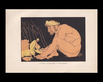 1880 ODYSSEUS & the CYCLOPS Print - Odysseus - Greek Myths Wall Art, Odyssey - 7.5 x 5 Inches