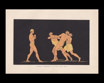 1880 ULYSSES vs IRUS Print - Griekse mythen, Odyssey Print - Mythologie kunst aan de muur - 7,5 x 5 inch