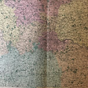 1895 ENVIRONS of LONDON - Carte ancienne originale - Cartographie, carte Bacon - Grande carte murale - Carte du comté d'Angleterre - Plus de 120 ans