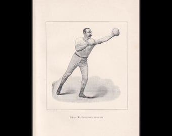 BOXING Druck um 1890 - Linke Führung - Boxer Geschenk - Antiker Boxdruck - Boxen Wandkunst - Sport - 13 x 18 cm