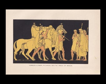 Lámina de Diomedes y Ulises de 1880 - Mitos griegos, Odisea - Arte mural mitológico - 7,5 x 5 pulgadas