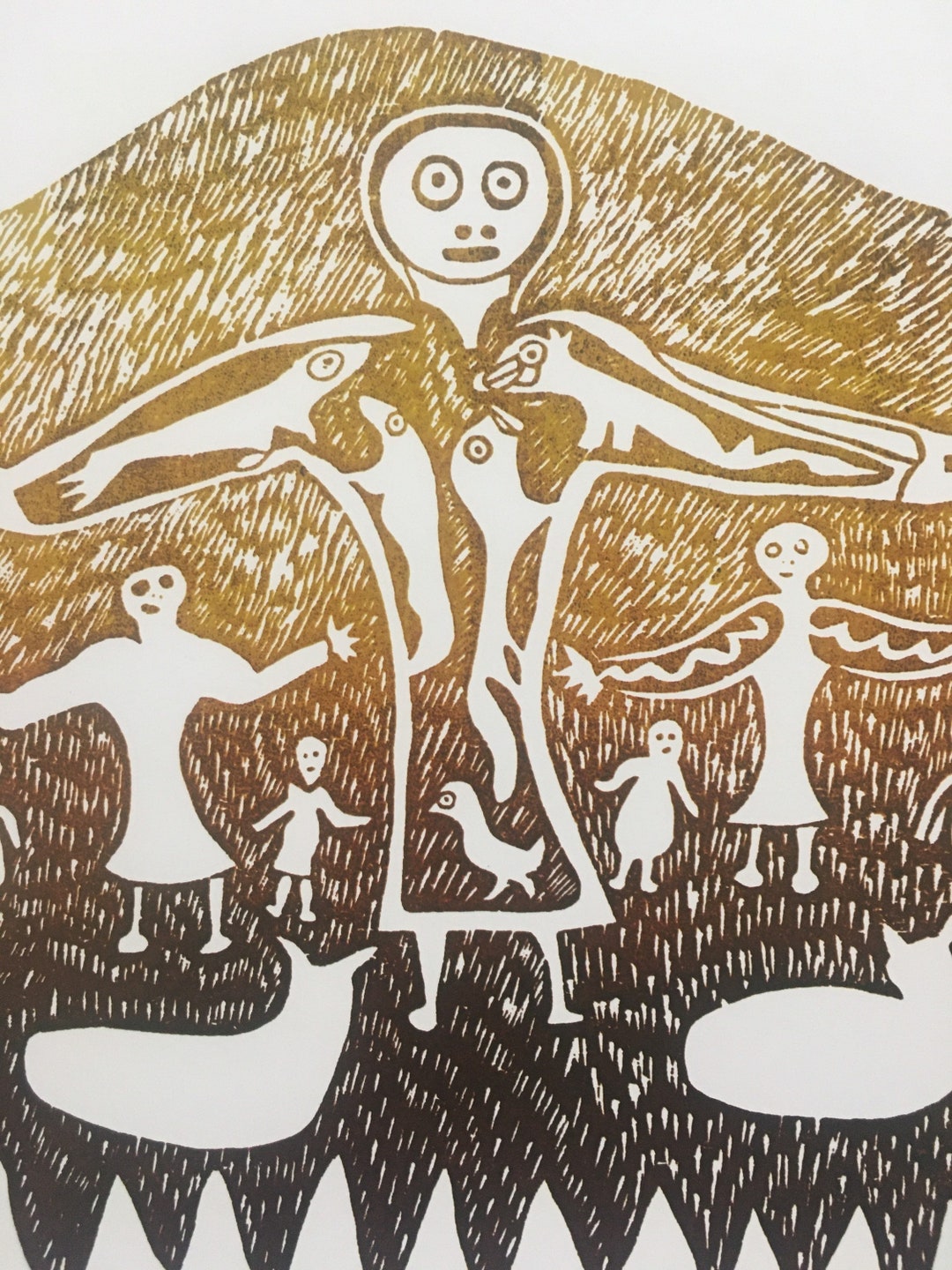 1974 INUIT ART spirits Pudlo / Eegyvadluk Eskimo Wall Art Inuit Folk