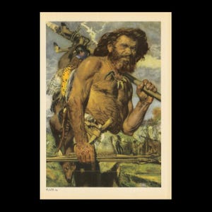 Large 1960 CRO-MAGNON MAN Print - Prehistoric Man Print - Paleoart - Human Evolution Print - Neanderthal Art - 9.75 x 13.5 Inches