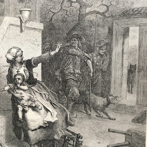 Rare! 1870 GUSTAVE DORE Print - &quot;The Wolf, the Mother, and the Child&quot; - Dore Wall Art - Dore Engraving - 153 Years Old - 9.2 x 12.2 Inches