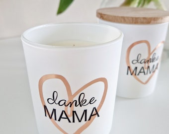 Muttertagskerze "Danke Mama" - Duftkerze im Glas - "White Solaris" Duft - Geschenk - Sojakerze - handgegossen