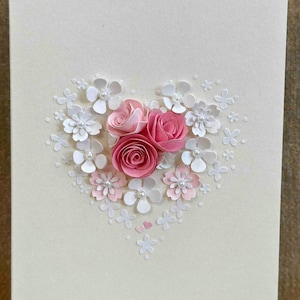 Handgemaakte 3D-trouwkaart, papieren bloemen, bloementrouwkaart, aandenkenkaart, 3D-kaart in A6-formaat.
