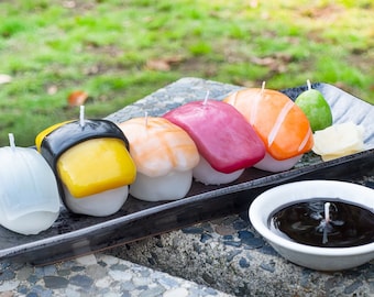 Handgemaakte Nigiri Sushi Kaarsenset - Inktvis, Tamago, Tonijn, Garnalen, Zalm