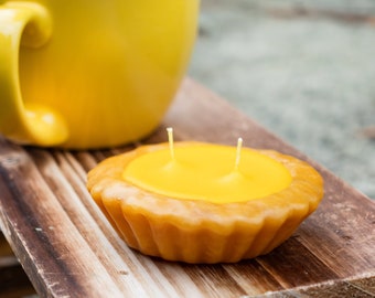 Handcrafted Double Wick Egg Tart Candle - Vanilla Bean Scented | Scented Candle | Double Wick Candle | Fun Candle | Shaped Candle