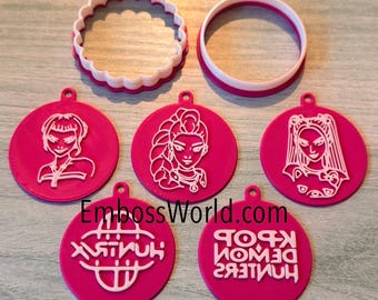 KPop Demon Hunters Cupcake Embosser – Rumi, Mira and Zoey huntrx Characters,  Tool for Rolled Icing, 7cm Cupcake or 5cm M&S Butter Biscuits