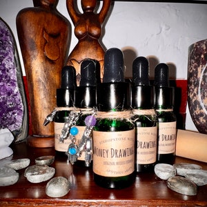 ACEITE PARA DIBUJAR DINERO con dijes y piedra de pirita **Fórmula tradicional Hoodoo* ¡Manifiesta tus deseos! ¡Envío gratis + regalo gratis!