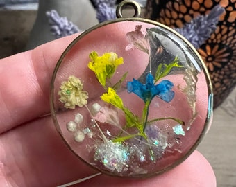 Fairy Garden Pendant - Made from real pressed flowers