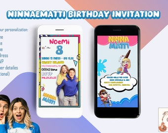 Invito mobile NINNA E MATTI / Invito per bambini di compleanno per ragazze / Invito digitale per festa Ninna e Matti / Immagine digitale del biglietto di ringraziamento