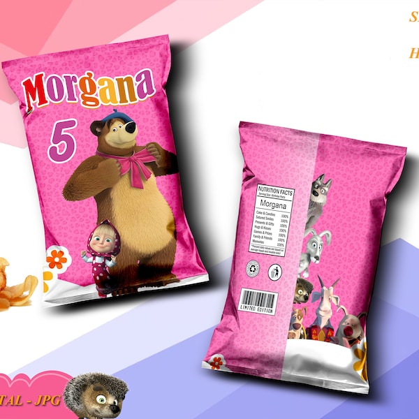Masha and the Bear chips bag | Masha theme party | Birthday girl chips bags | Decor masha party | Printable bag | Patatine Masha e Orso
