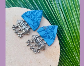 The neela daria handmade ikkat fabric earring