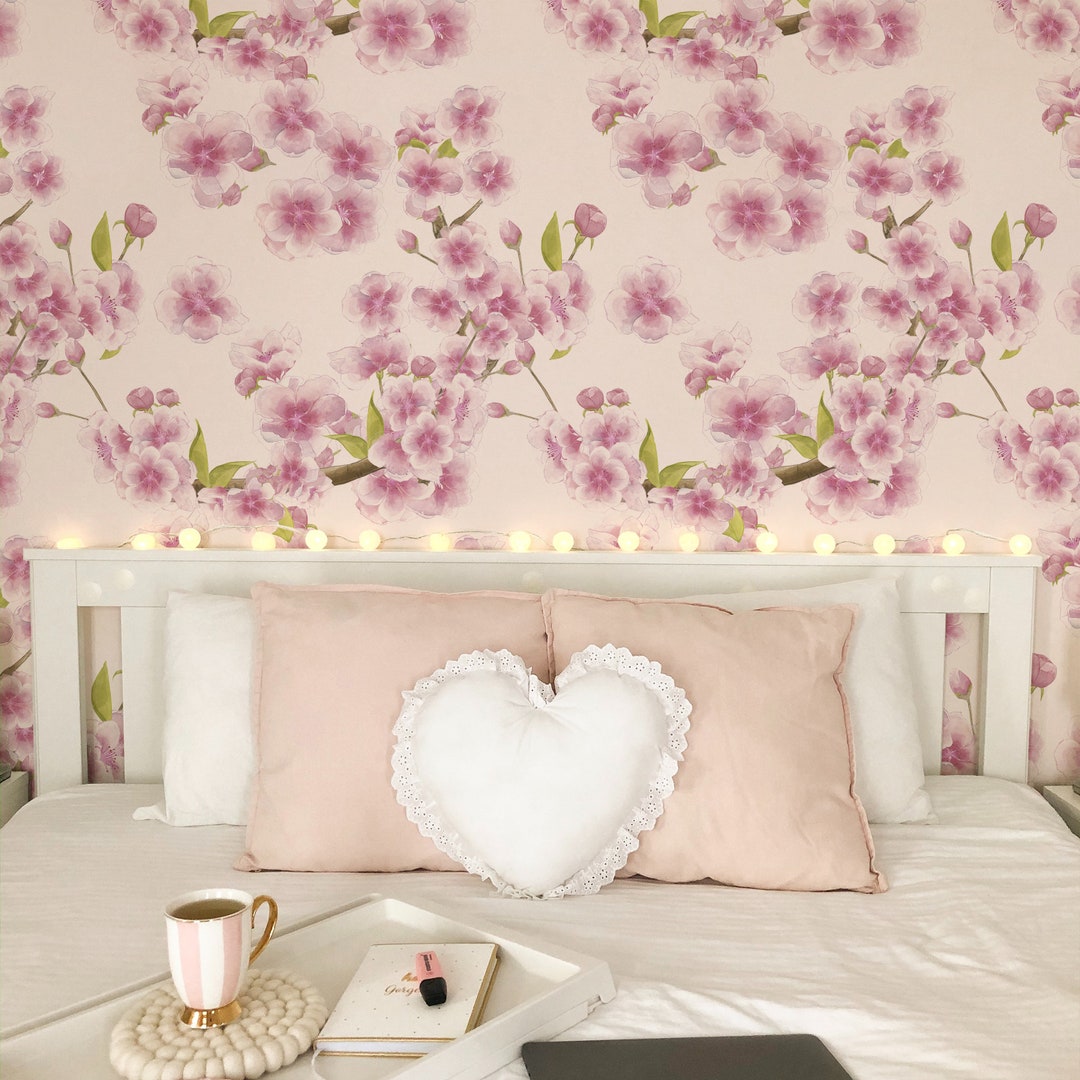 Cherry Blossoms Wallpaper. Kids Wallpaper. Nursery Wallpaper. - Etsy
