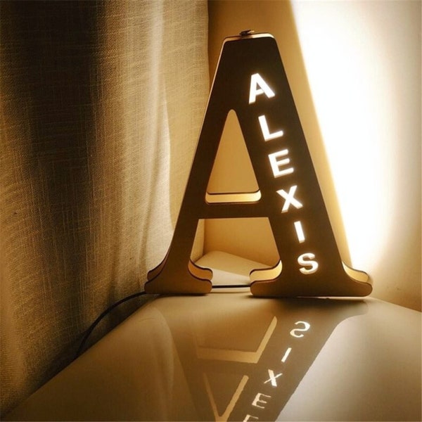 Custom Name Wooden Letter Night Light · Personalized Night Light · Bedside Lamp · LED Night Lamp · Shadow Lamp · Wooden Lamp · Standing Lamp