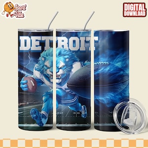 Detroit 20 Oz Tumbler Wrap PNG with American Football Team Mascot Digital Download for creating Fan Gift Skinny Tumbler, Commercial Use