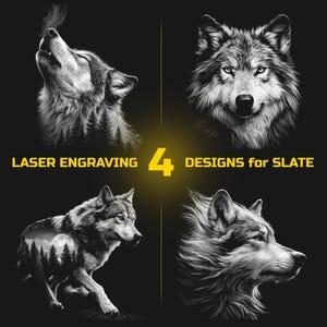 Wolf Laser Engraving PNG Bundle – Forest Animal Slate Coaster Designs – Digital Download for Glowforge, LightBurn, – Commercial Use