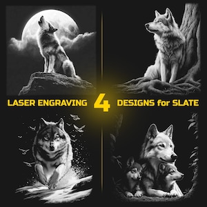 Wolf Laser Engraving PNG Bundle – Forest Animal Slate Coaster Designs – Digital Download for Glowforge, LightBurn, – Commercial Use