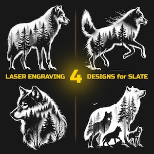 Wolf Laser Engraving PNG Bundle – Forest Animal Slate Coaster Designs – Digital Download for Glowforge, LightBurn, – Commercial Use