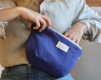 Blue linen belt bag