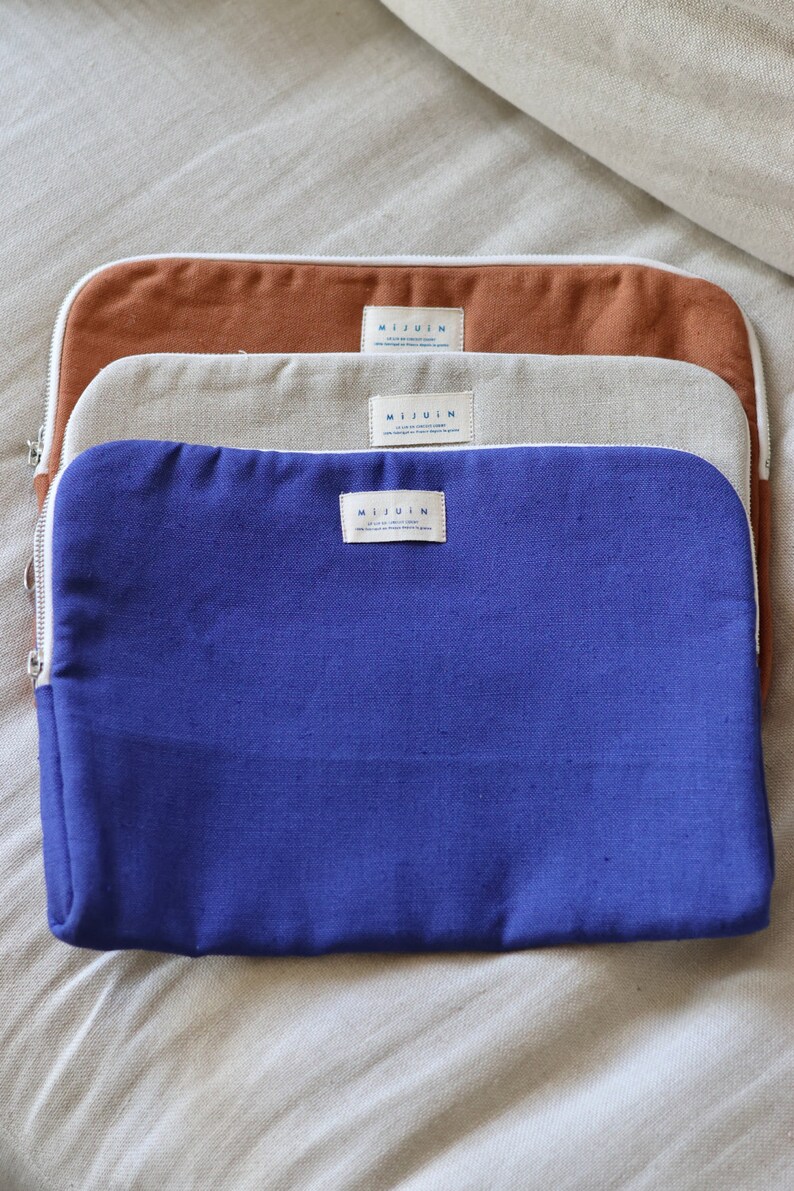 Blue linen laptop bag image 5