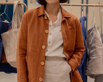 Caramel linen jacket - Women