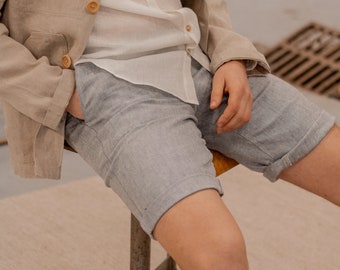 Blue linen shorts - Men