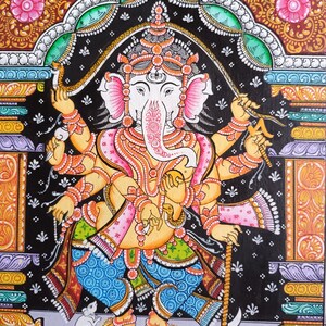 Ganesh dancing Pattachitra painting/handpainting ganesh/lord painting/Pattachitra/cloth & natural patta/india famous art/odisha Pattachitra