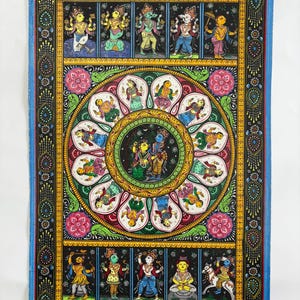 Radha Krishna dancing painting/pattachitra hand painting with Bishnu Dasavatar. Size :- 18 x 12 inches.