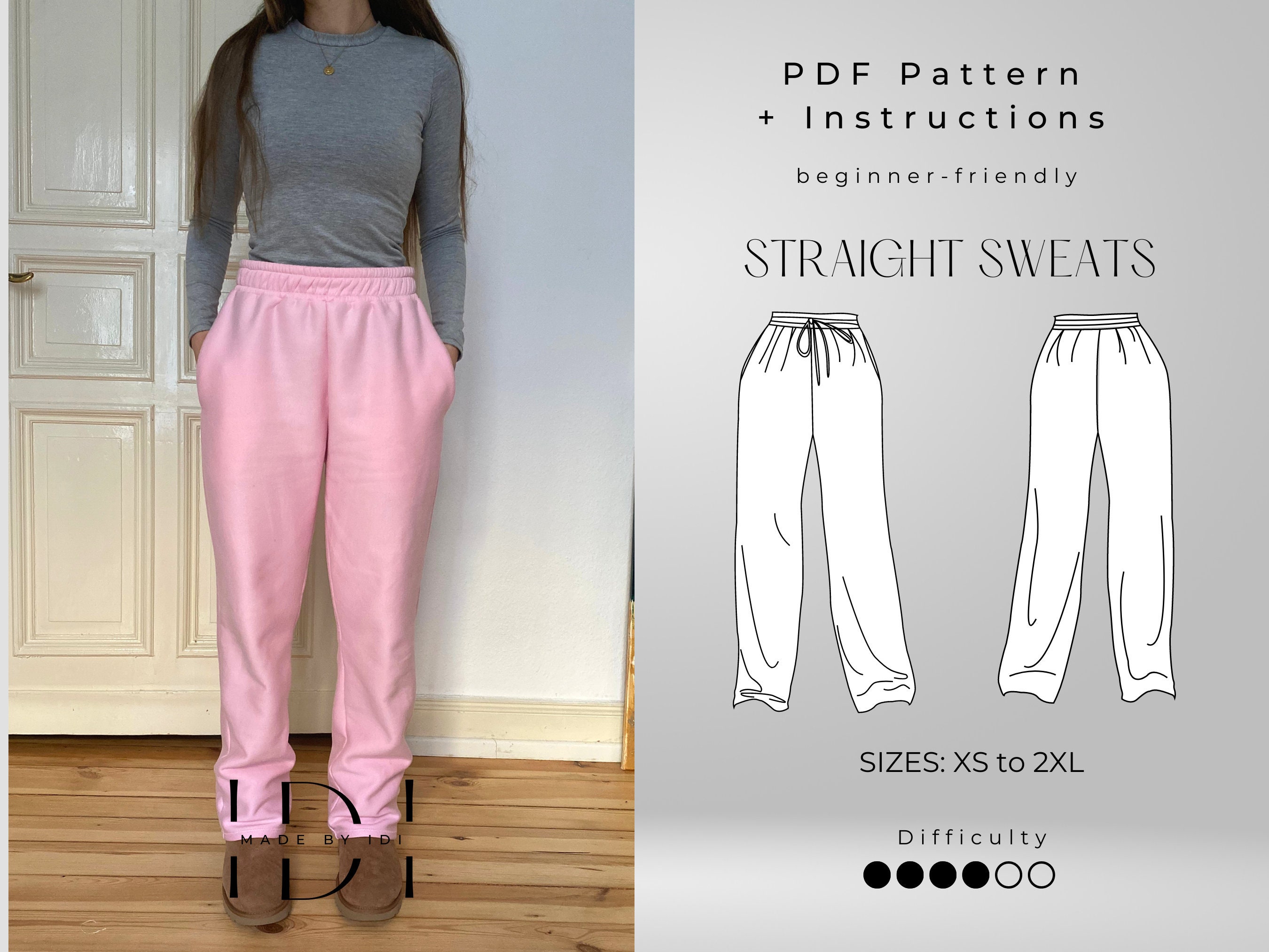 Women's Straight Sweatpants Sewing Pattern Pants XS-2XL Loungewear