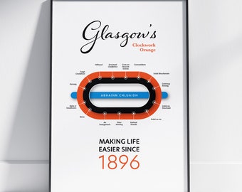 Glasgow's Clockwork Orange Tube Map - Gaelic - Digital download / print at home