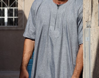 Fossil Grey Short Sleeve Thobe | Mens Short Sleeve Thobes | Moroccan Thobes