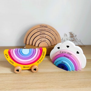 Wooden rainbow to personalize - fine motor skills toy - stacking game - personalized birth or 1st birthday gift