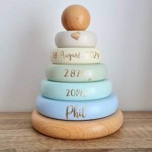 Unique Baby Shower Gift - Stacking Ring Tower - Fine Motor Skills Toy - Sustainable Wooden Toys.