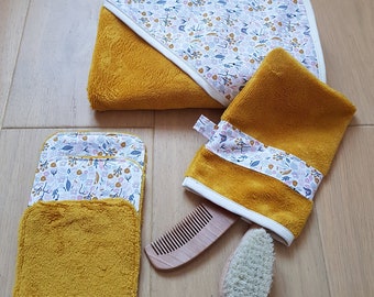 Ensemble de bain en bambou - Cape de bain, lingettes et gant de toilette - doux et absorbant - idéal cadeau de naissance ou cadeau bébé