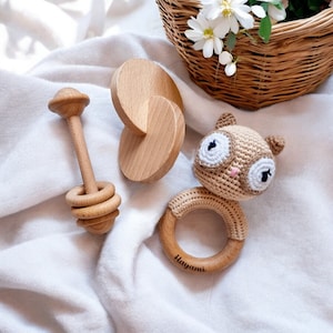 My first educational toys - Wooden toy box for babies from 3 months - ideal personalized birth gift