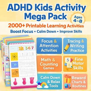 Más de 2000 hojas de trabajo para preescolar sobre TDAH - Paquete de actividades de aprendizaje para jardín de infantes (PDF)