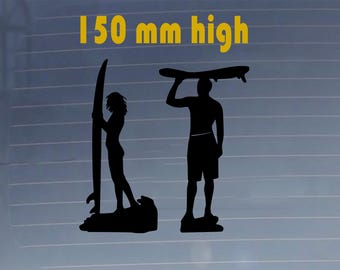 Surfer Man and Woman Sticker. Car Vinyl Decal. Durable, Scratchproof, Water Resistant