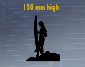 Surfer Girl Standing Sticker. Car Vinyl Decal. Durable, Scratchproof, Water Resistant