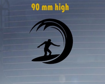Surfer Catching Wave Vinyl Decal - Car Sticker - Mahalo