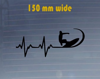 Surfer Heartbeat Sticker. Car Vinyl Decal. Durable, Scratchproof, Water Resistant