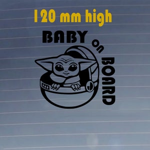 Naklejka Baby Yoda On Board. Naklejka winylowa na samochód. Trwała, odporna na zarysowania, wodoodporna